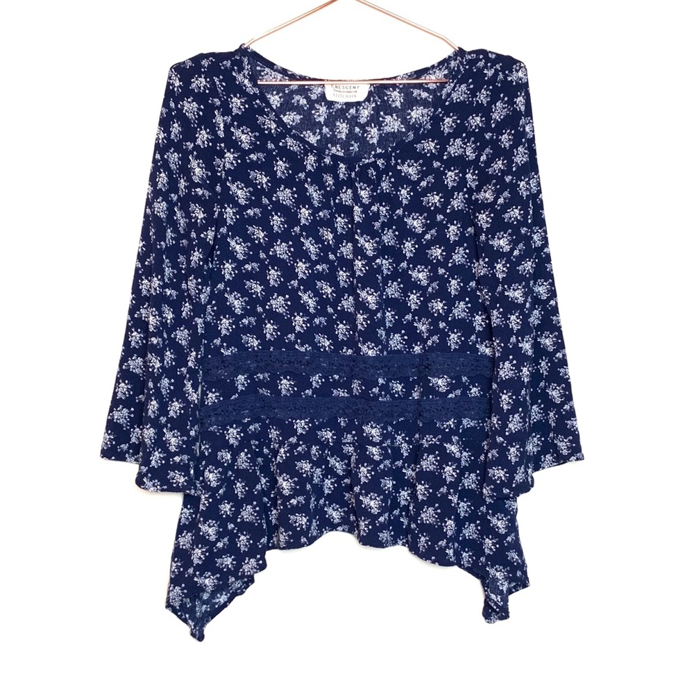 Crescent Stitch Fix Blue Floral Lace Boho Top